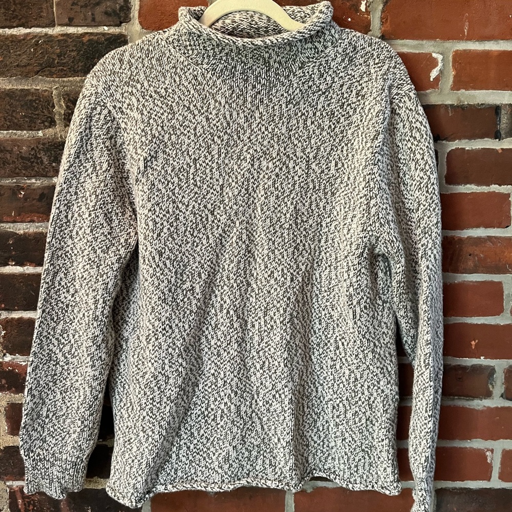 J. Crew Green and White Knit 1988 Roll Neck Sweater
